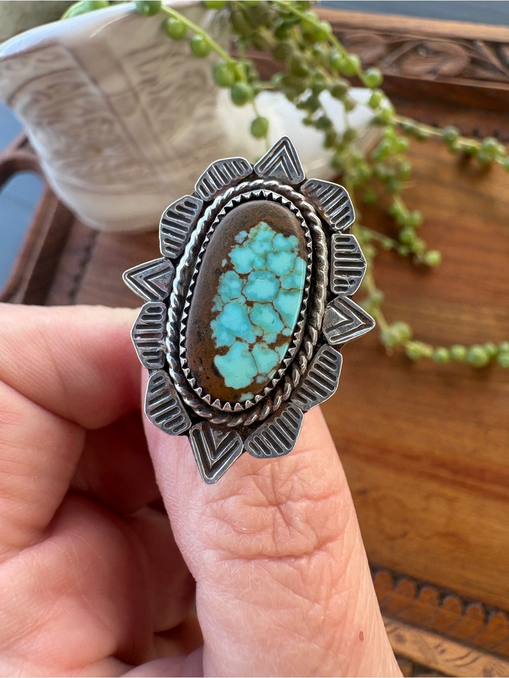 Artisan Sterling Silver Turquoise Statement Ring Size 6.5 Southwestern